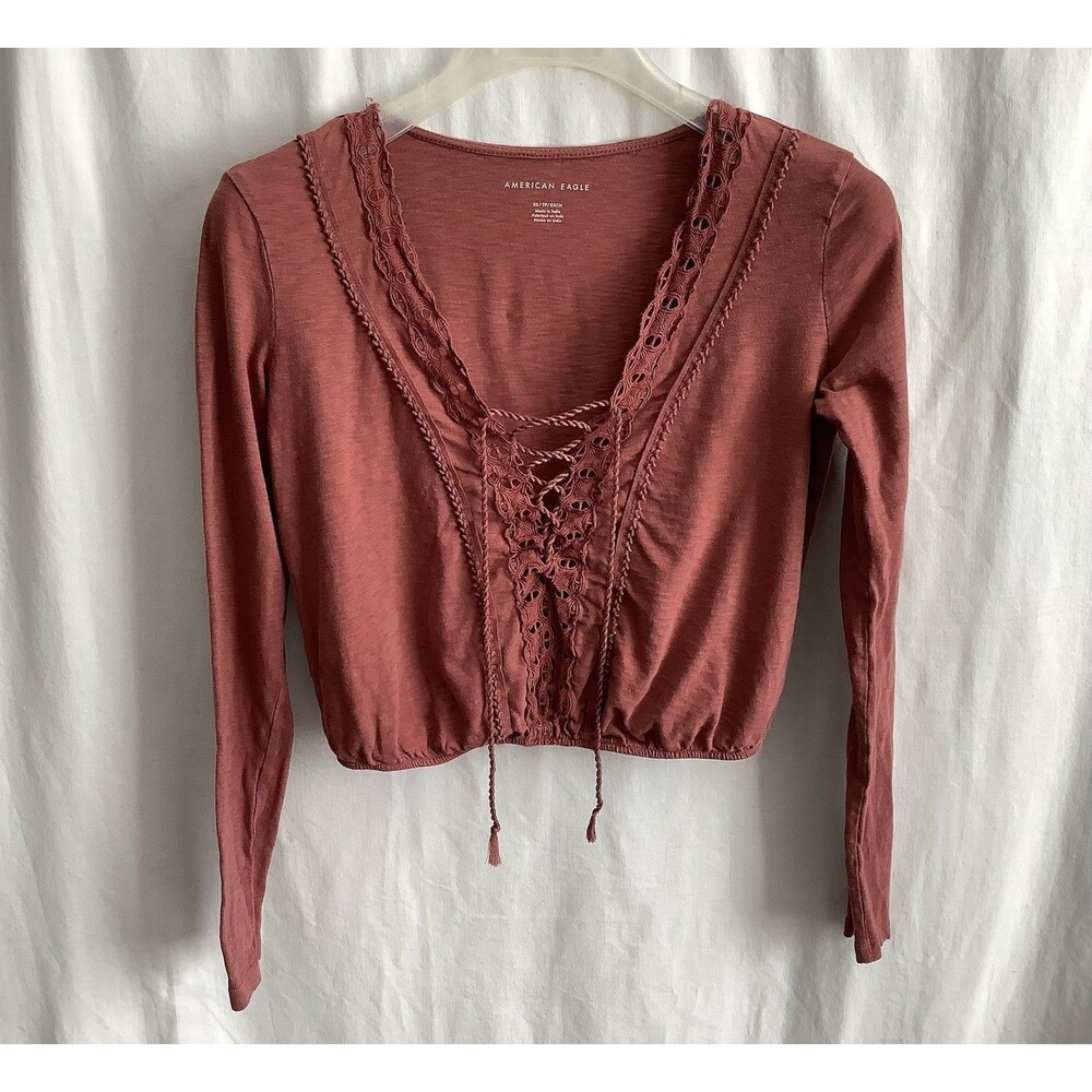 American Eagle Outfitters  Women's XSmall  XS Boho Peasant  Shirt Tassels